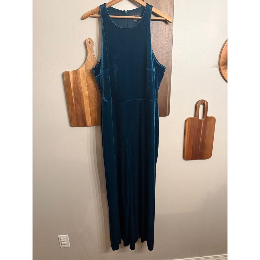 Banana Republic Green Velvet Sleeveless Wide Leg One-Piece Jumpsuit Size Large